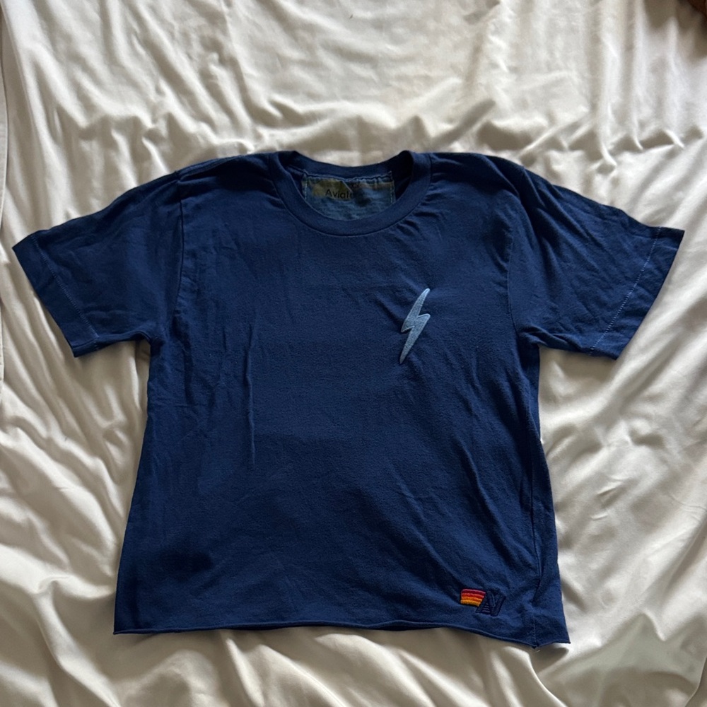 Aviator Nation Blue Graphic Crewneck T-Shirt - Lightning Bolt Size XS